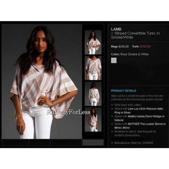 L.A.M.B LAMB S Small Petite Striped Convertible Rose Smoke White Knit Tunic Top - Picture 5 of 5